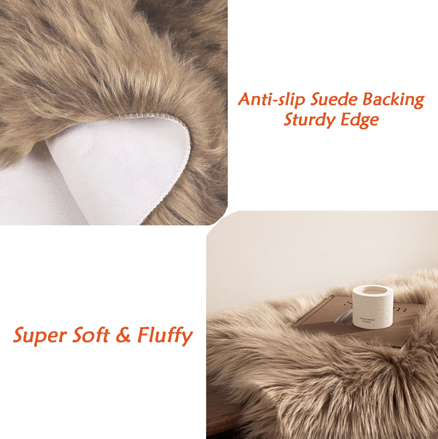 Jingle bears Fluffy Shag Rug 5x8 Faux Sheepskin Fur Rug for Living Room Bedroom Fuzzy Furry Plush Washable Rug Light Brown Rectangle