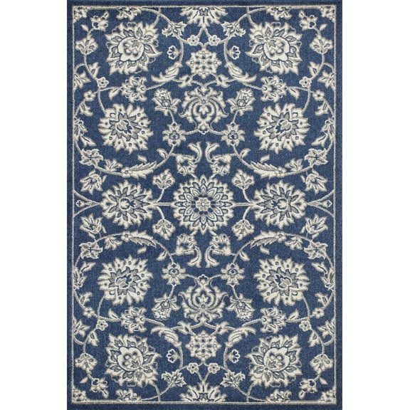 7' x 9' Denim Floral Vine UV Treated Indoor Area Rug
