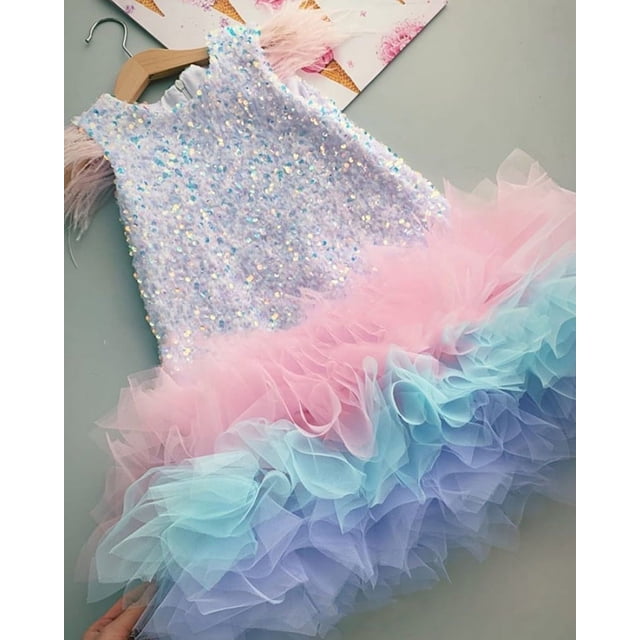 Vestido de lentejuelas para niñas, vestido de pasarela para niñas, vestido de princesa de cumpleaños, vestido de niña de un año