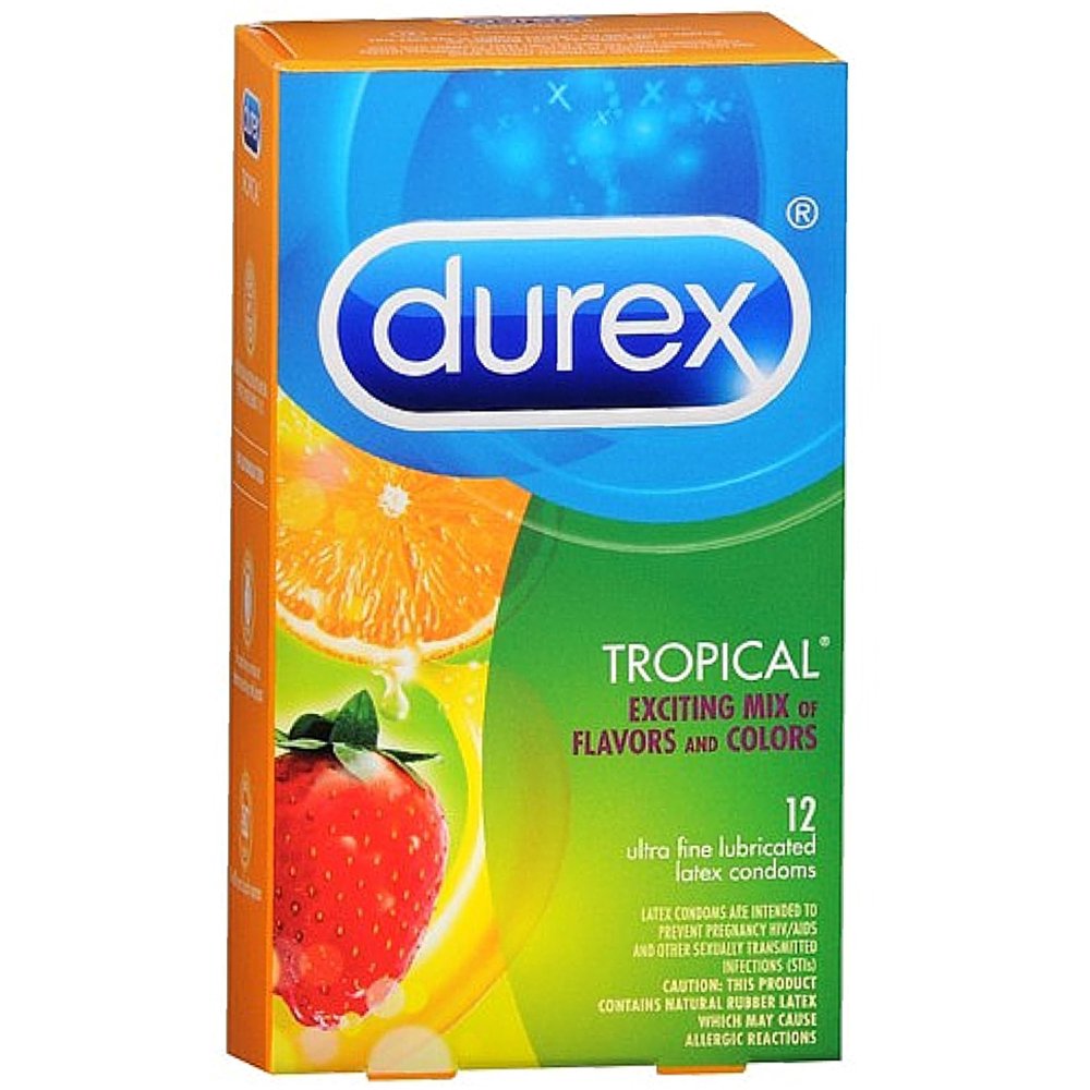 Durex Tropical Flavors Premium Lubricated Latex Condoms 12 ea (Pack of