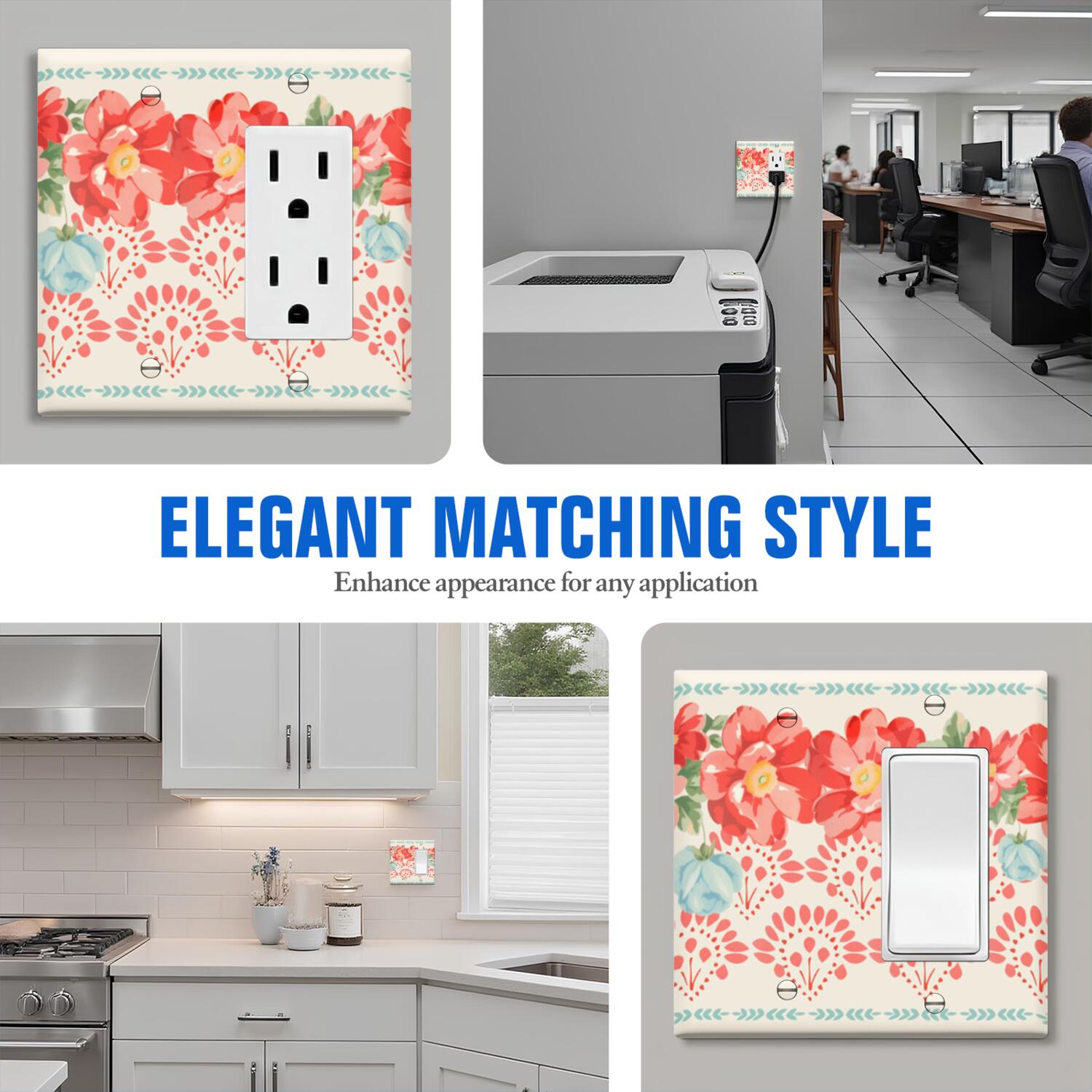 1-Gang Screwless Pioneer Floral Decorative Wall Plates,Size 1-Gang 2.9"W X 4.7"H,Unbreakable Thermoplastic Faceplate Cover for Kitchen Living Room Bedroom Decorator Receptacle Outlet Switch