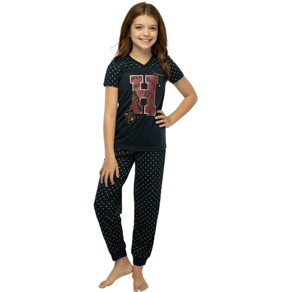 Harry Potter Girls' H Is For Harry Gryffindor Hogwarts Short-Sleeve Jogger Pant 2-Piece Pajama Set Lounge Sleepwear