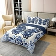 thumbnail image 2 of Manfei Vintage Butterfly 100% Cotton Duvet Cover Queen Size, Blue Diamond Damask Comforter Cover, Baroque Flower Floral Bed Cover, Super Cozy Room Decor, 2 of 9