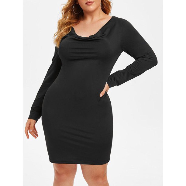 Más el tamaño de la capucha Vestido a medida Cuello Rosegal Vestidos ajustados de talla grande