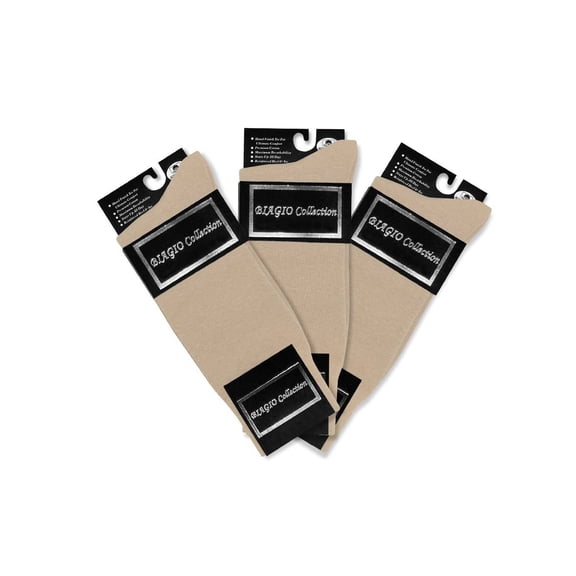 3 Pair of Biagio Solid BEIGE Color Men's COTTON Dress SOCKS