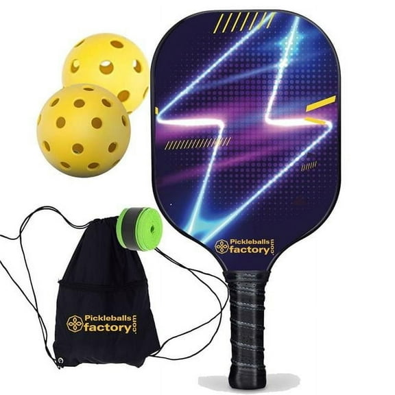 Pickleball Factory PB00022-12-G Near Me Pickleball Paddles - Lightning Home Pickleball Court, Best Outdoor Pickleball Balls, Glassfiber Graphite