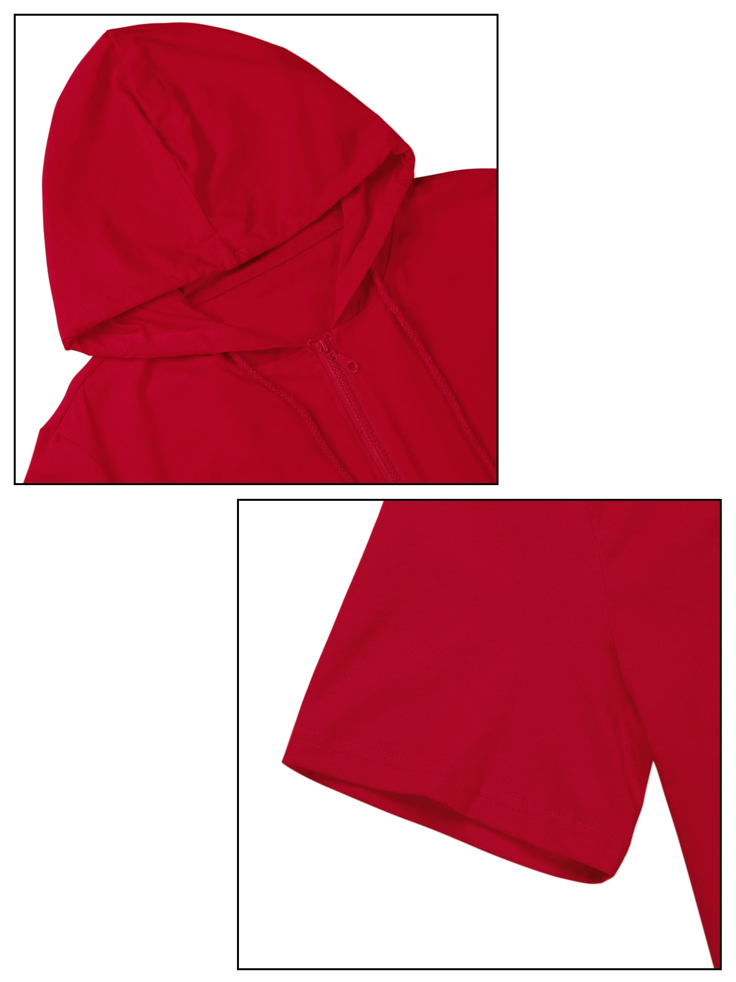 Unique Bargains Men's Short Sleeve Solid Color Zip Up Sport Hoodies 2XL Red