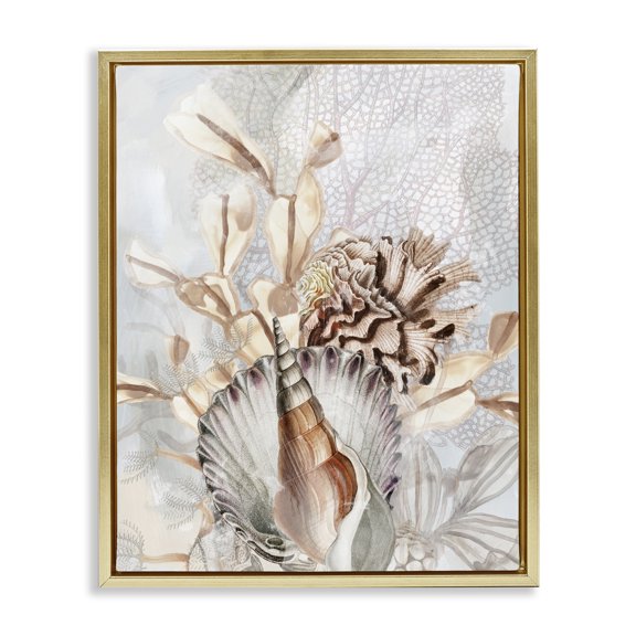 Stupell Industries Rustic Lodge Various Beige Sea Life Gold Floating Frame Canvas Art, 17 x 21, by June Erica Vess