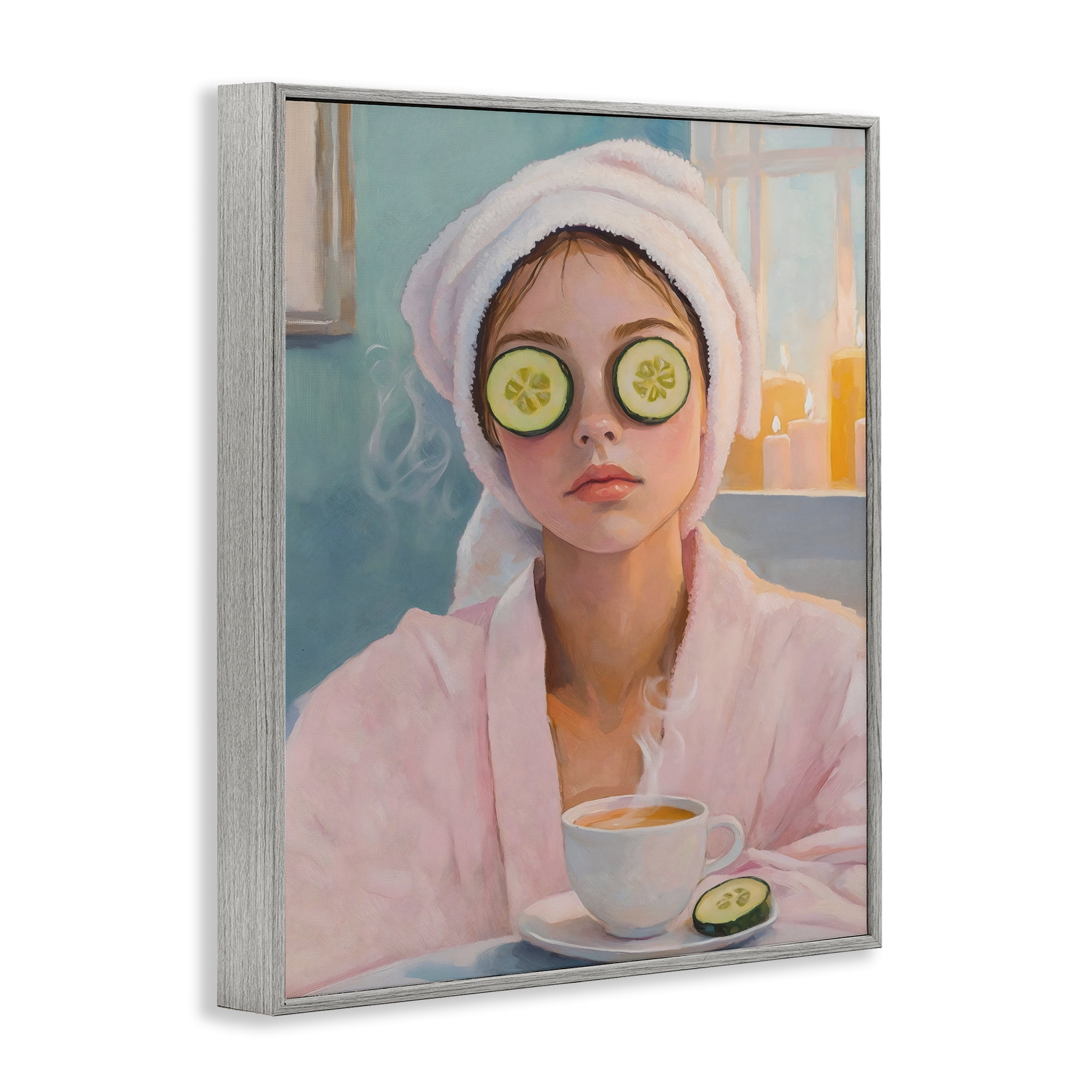 Stupell Industries Spa Day Cucumber Self Care Gray Framed Giclee Art, design by The Prints Vibe