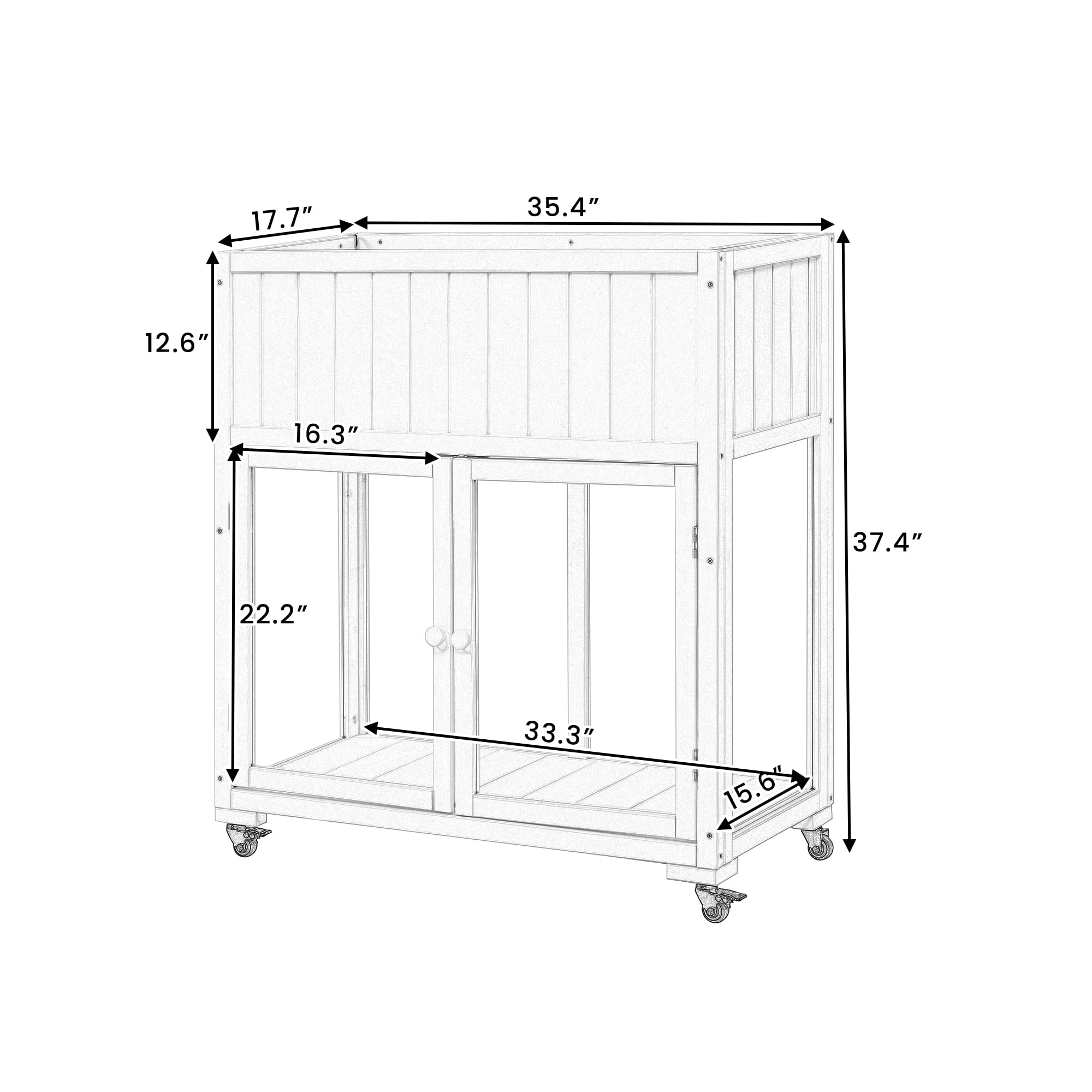 YIYADO Patio Mini Wood Cold Frame, Compact 2 Doors Garden Greenhouse with Wheels for Indoor Outdoor Use,White