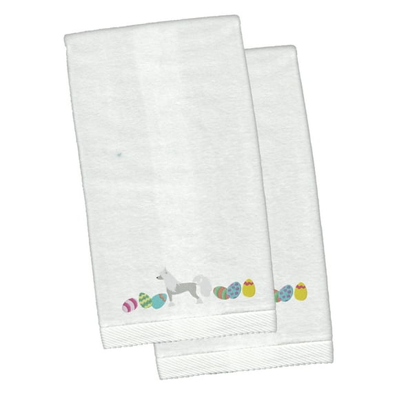 Chinese Crested Easter White Embroidered Plush Hand Towel Set of 2