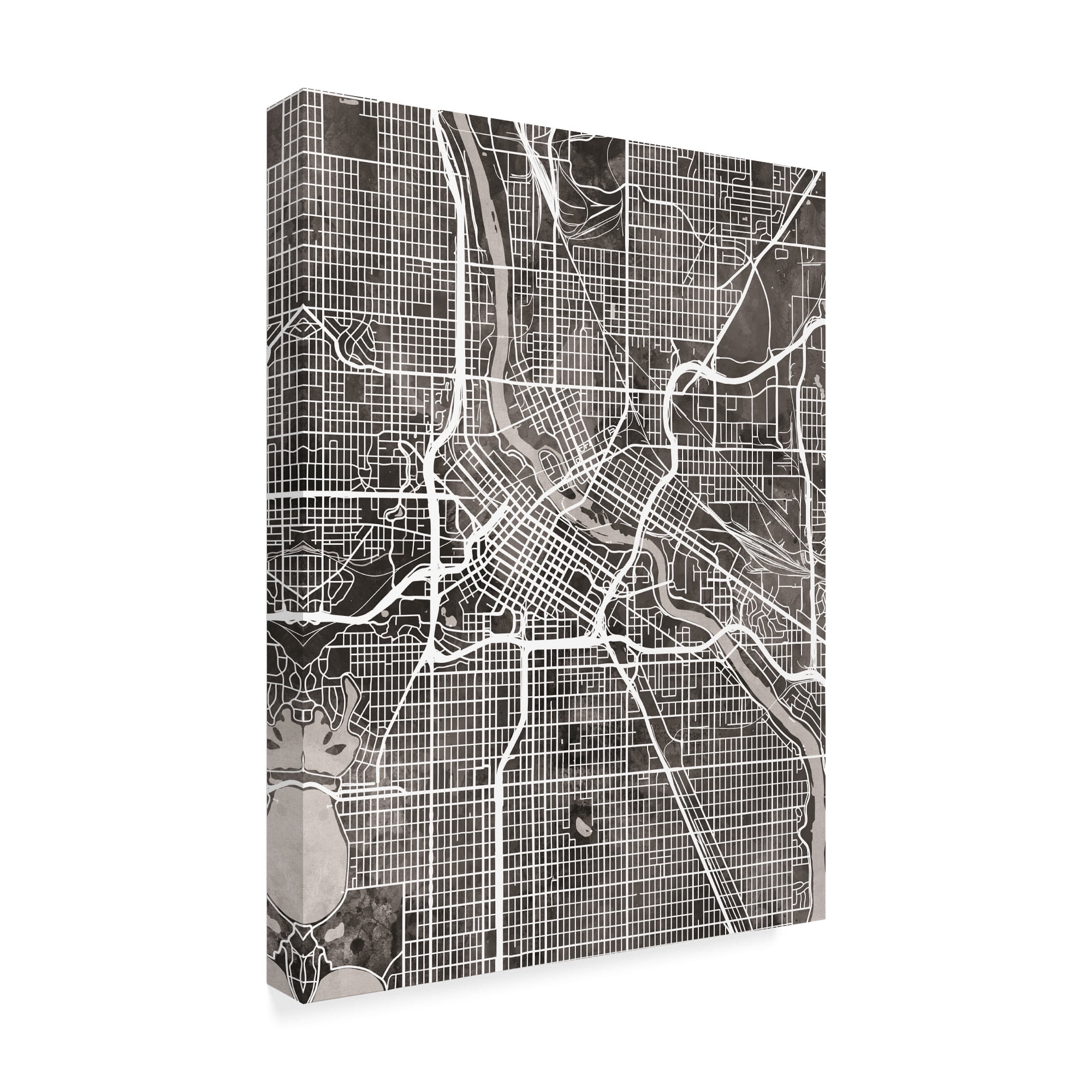 Trademark Fine Art 'Minneapolis Minnesota City Map Black' Canvas Art by Michael Tompsett