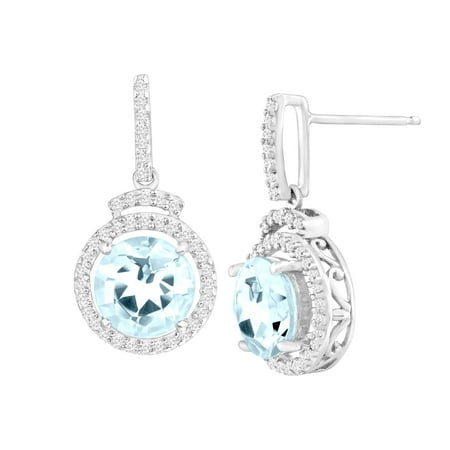 2 3/8 ct Natural Aquamarine & 1/4 ct Diamond Drop Earrings in 14kt White Gold