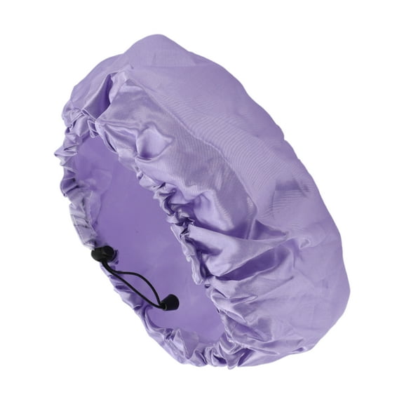 Unique Bargains 1 Pc Women Adjustable Bath Cap for Bathroom Business Travel Purple PEVA Satin