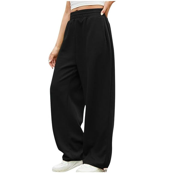 Tumotour Sweatpants For Women Elastic High Waisted Wide Leg Trousers Pockets Casual Solid Color Athletic Fit Lounge Joggers Pants
