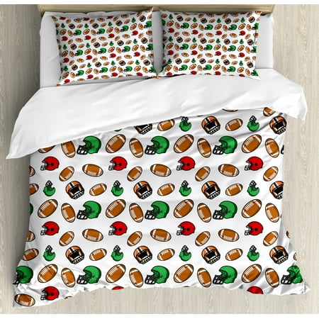 American Football Duvet Cover Set Cartoon Style Rugby Icons Balls