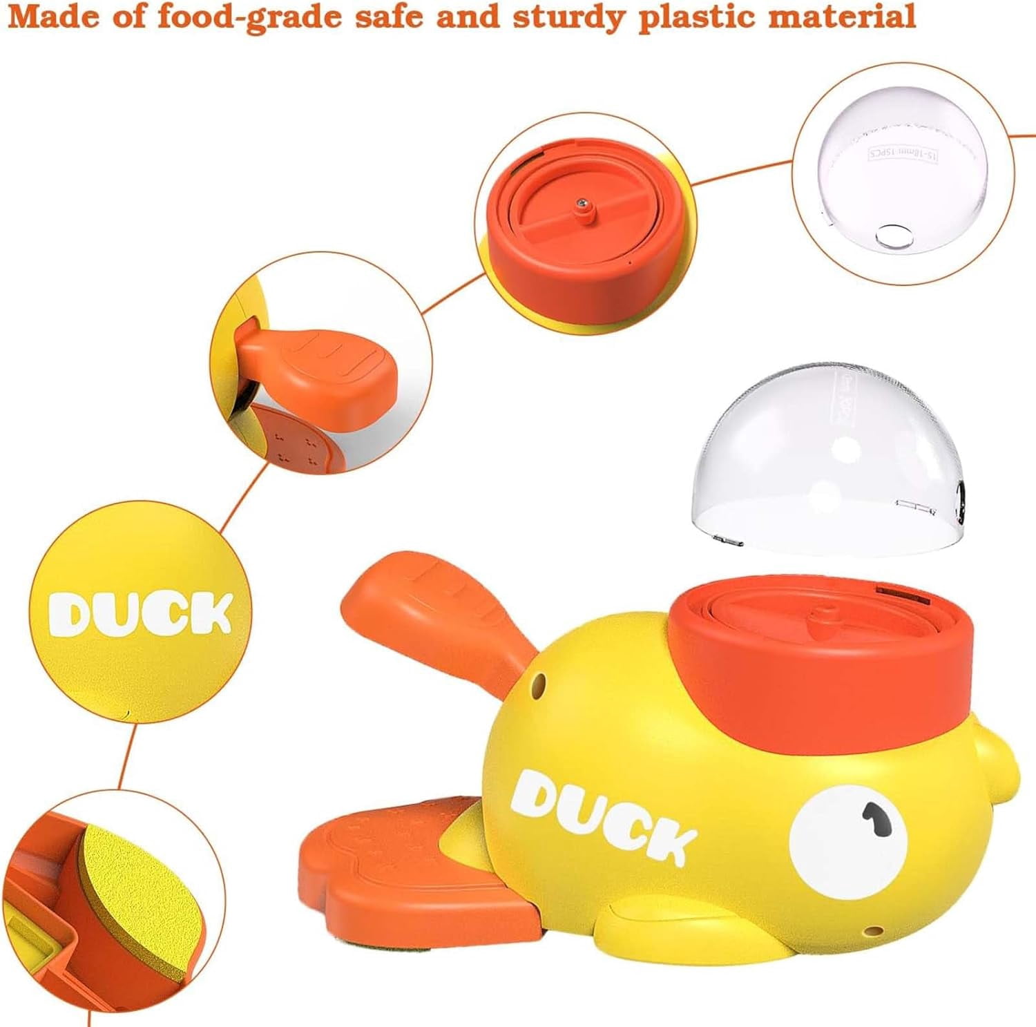 Duck Treat Dispenser, Feeder Puzzle Toy Duck with Button and 3 Challenge Lids, Anti-Gulping IQ Training Bowl for Dogs & Cats