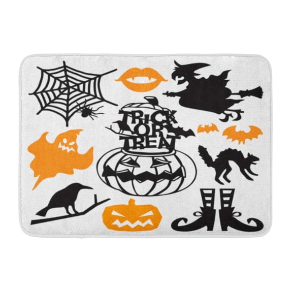 SIDONKU Bewitching Spooky Halloween Cut Silhouette This Includes Ghost Witch on Broomstick Pumpkin and More Doormat Floor Rug Bath Mat 23.6x15.7 inch