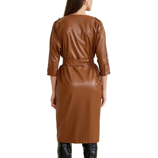 INSPIRE CHIC Faux Leather Dress for Women's Button Down V Neck Party Club Midi  Dresses - Walmart Business Supplies