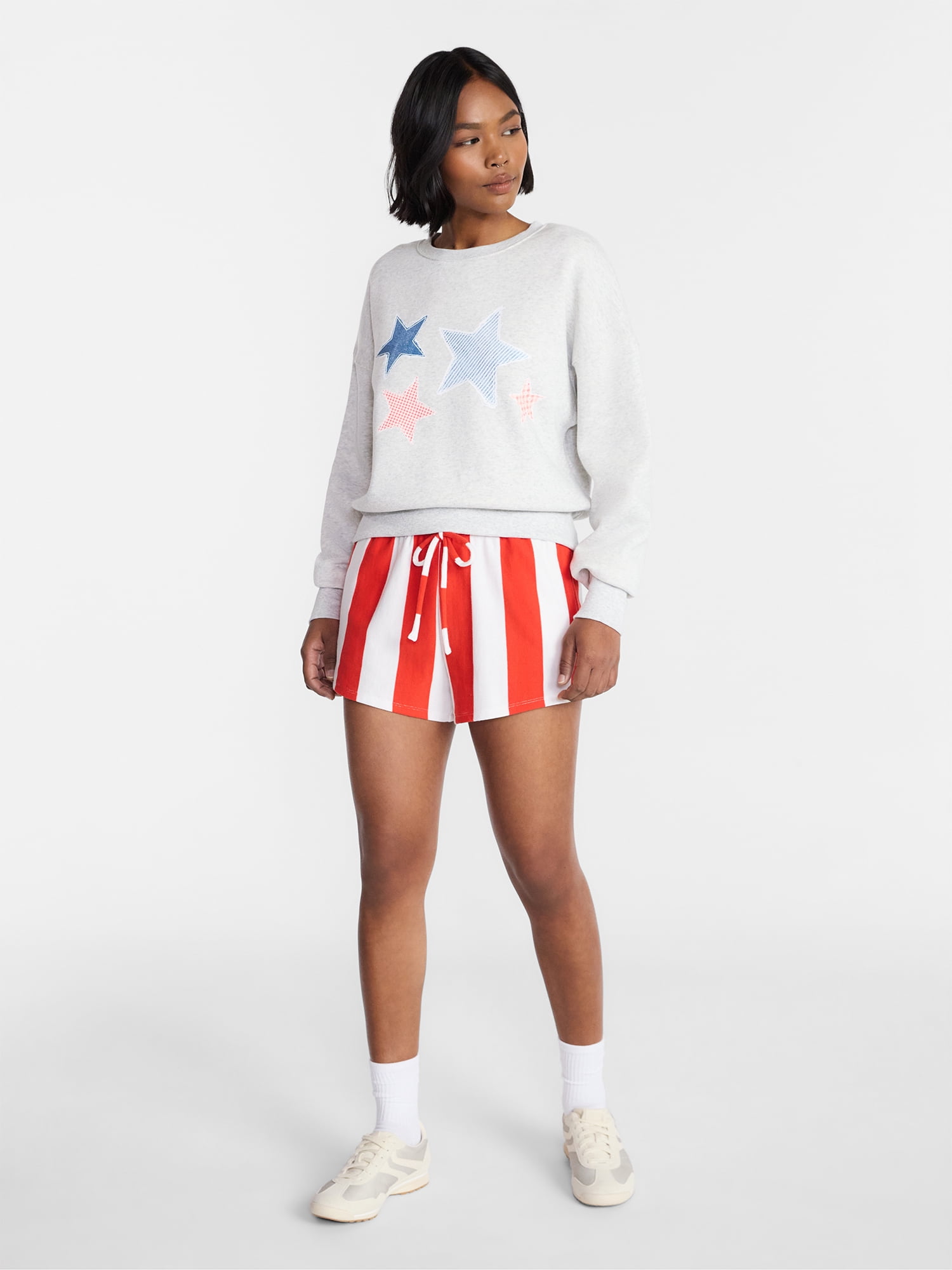 No Boundaries Boxy Americana Sweatshirt with Long Sleeves, Women's XXS-4X
