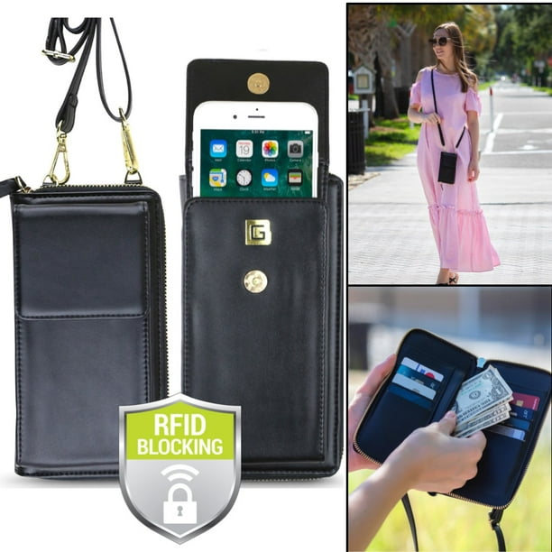 Crossbody Wallet with Smartphone Pouch, RFID Protected Cross Body Phone