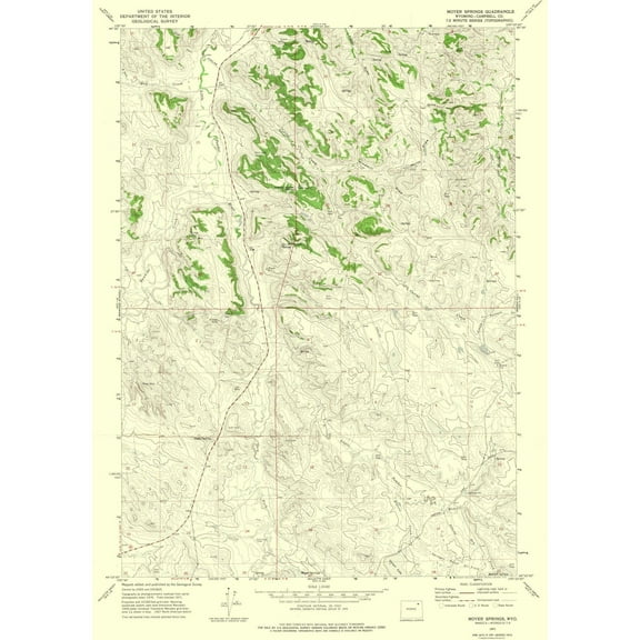 Topographical Map - Moyer Springs Wyoming Quad - USGS 1971 - 23 x 32.30 - Vintage Wall Art