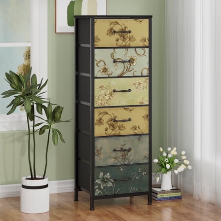 TYDIMOR Fabric Dresser for Bedroom, 8 Drawer Chest of Drawers, Retro Flower, Ideal for Adults