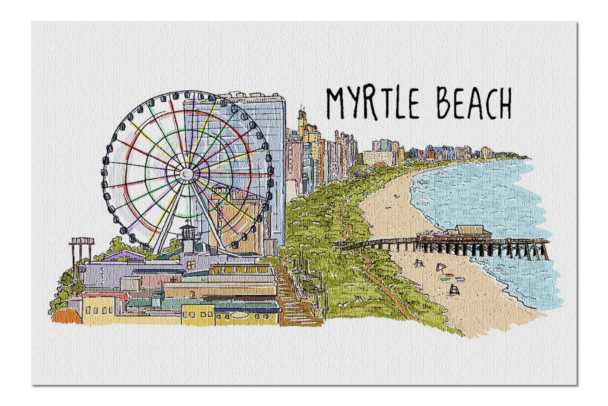 Myrtle Beach, South Carolina Line Drawing (20x30 Premium 1000 Piece