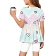thumbnail image 7 of IYYVV 2-Piece Girls' Outfit Breathable Ruffle Top and Biker Short Summer Printed Matching Set Loose Lightweight Lounge Sets Purple Pink 150, 7 of 7