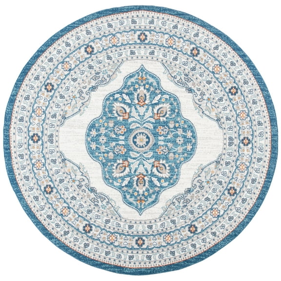 SAFAVIEH Liberty Pemala Oriental Polyester Area Rug, Dark Blue/Ivory, 6'7" x 6'7" Round