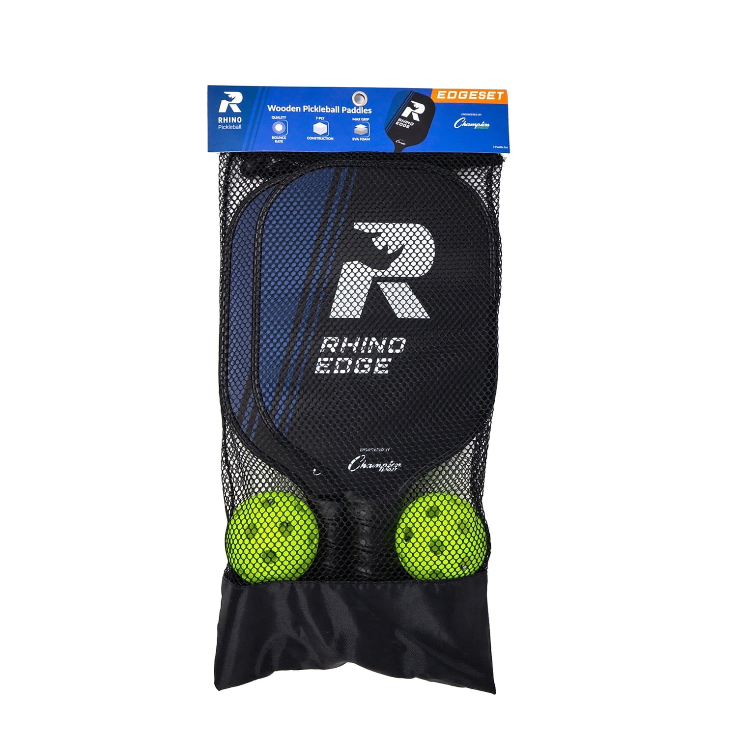 Champion Sports Wooden Pickleball Paddle Set: Rhino Edge Wood Pickleball Paddle - Indoor/Outdoor Pickle Ball Paddles - Red/Black & Yellow/Black Rackets with Two Pickleballs
