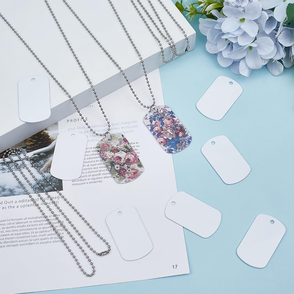 1 Box 45Pcs Sublimation Dog Tags Blanks Bulk with Chain Aluminum Stamping Blank Tag Pendants Heat Transfer Double Sides Sublimation Keychain Blanks for Craft Necklace Luggage Bagge for diy making