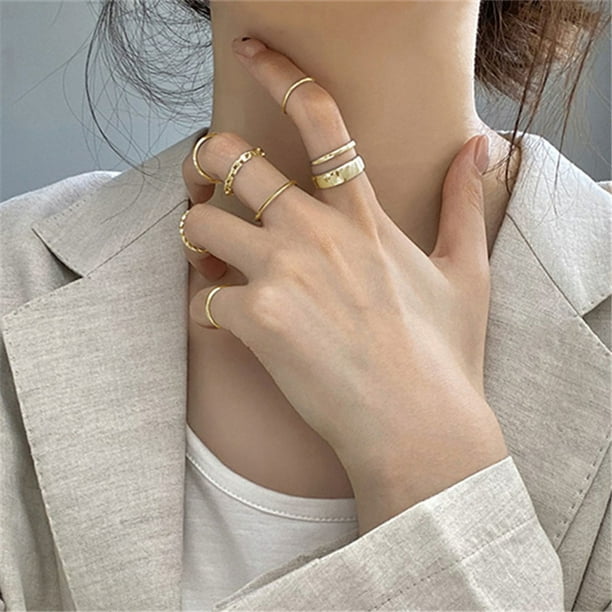 Anillos para mujer, regalos para mujer, 7 piezas, estilo moderno, conjunto de anillos personalizados con diseño de hip hop, anillo popular.