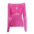 thumbnail image 5 of FAIWAD Women Off Shoulder Crop Tops Long Sleeve Slim Stretch Ruched Solid Color Pullover Tops, 5 of 5