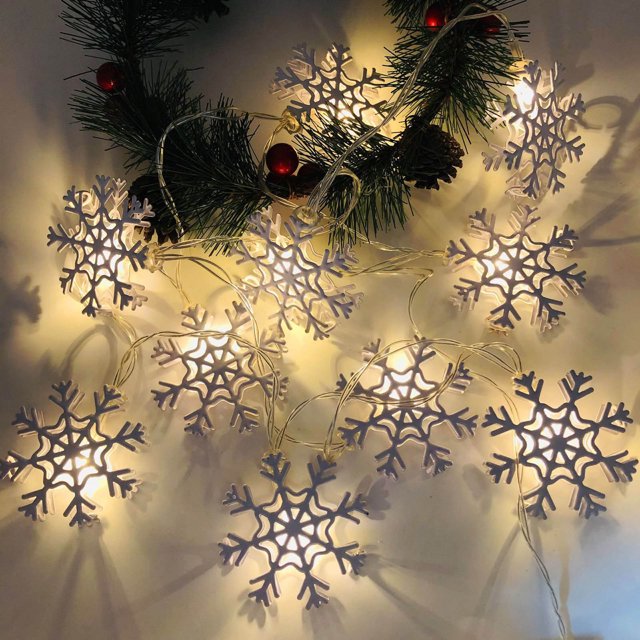 Decoraciones navideñas Fiudx Caja de batería LED copos de nieve blancos muñeco de nieve