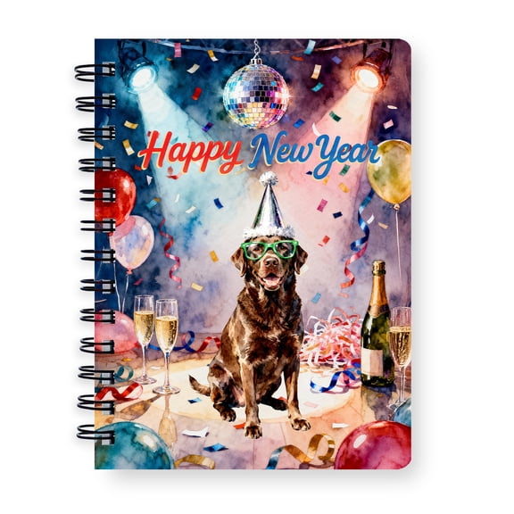 Happy New Year Chesapeake Bay Retriever Chills on Year-End Party Spiral Bound Journal Chessie Dog Lover 5x7in Spiral Notebook - 12023