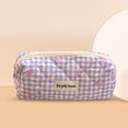 thumbnail image 3 of Bolsa de aseo acolchada de algodón a cuadros Bolsa de maquillaje con lazo lindo Bolsa para el cuidado de la piel para mujeres, 3 of 7