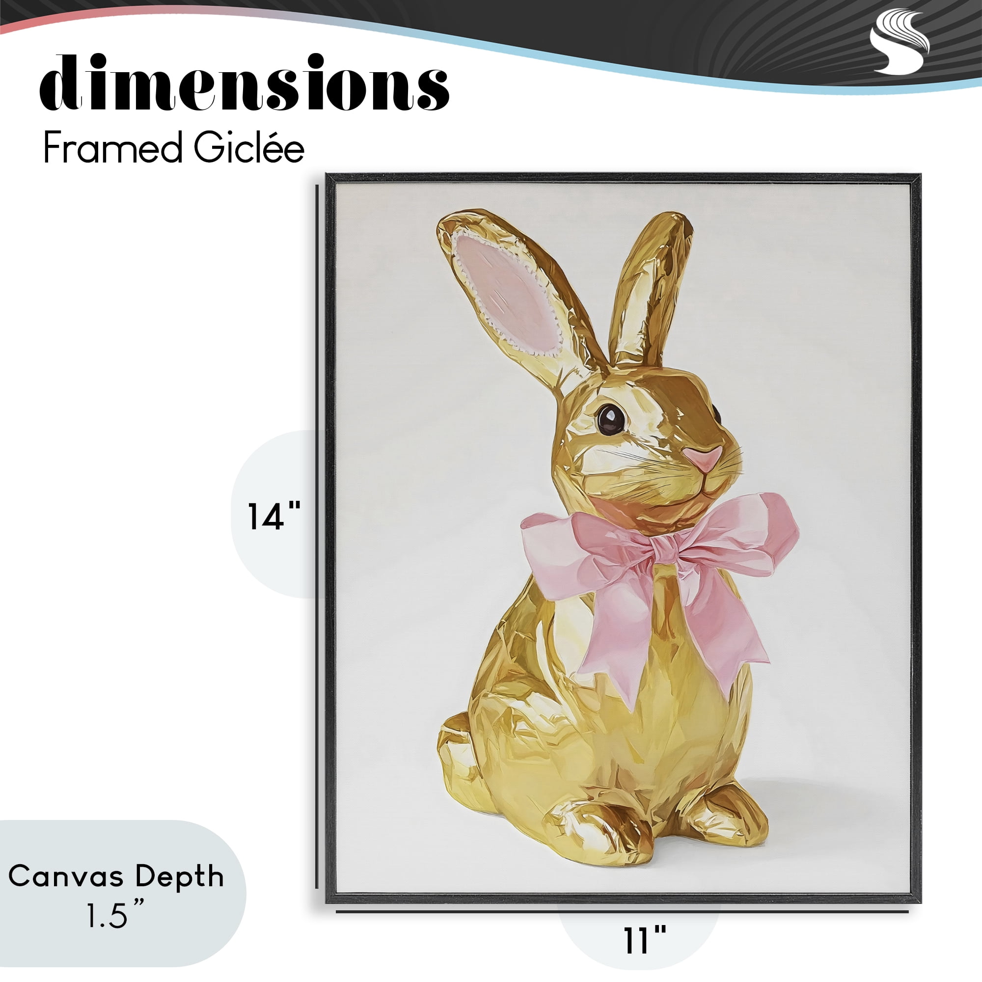 Stupell Industries Golden Easter Bunny with Ribbon Black Framed Giclee Art, design by The Prints Vibe