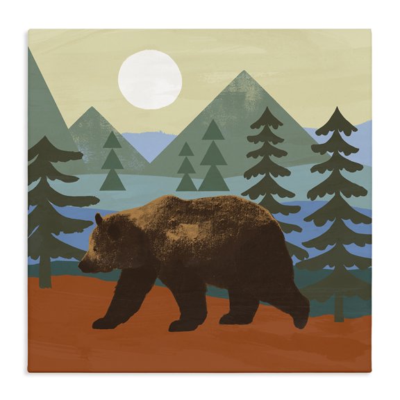 Stupell Industries Traditional Brown Bear Nature Woodlands Sunshine Camp Canvas Art, 17 x 17, by Victoria Barnes