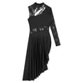 thumbnail image 5 of YiZYiF Womens Modern Lyrical Dance Dress Waltz Costume One Shoulder Long Sleeve Sheer Lace Leotard Dress, 5 of 7