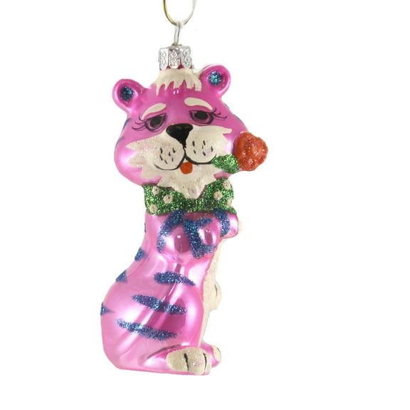 Holiday Ornament Retro Pink Tiger Glass Kitsch Spring Easter Flower Go6384