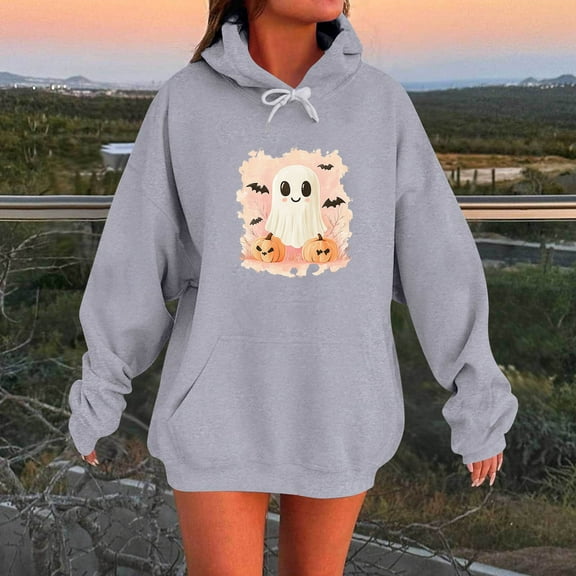 Uootdi Christmas Hoodies for Women Plus Size Halloween Print Floral Print Drawstring Tie Dye Soild Color Sweatshirt Loose Fit Cute Gift Hoodie Fall Pullover with Pocket