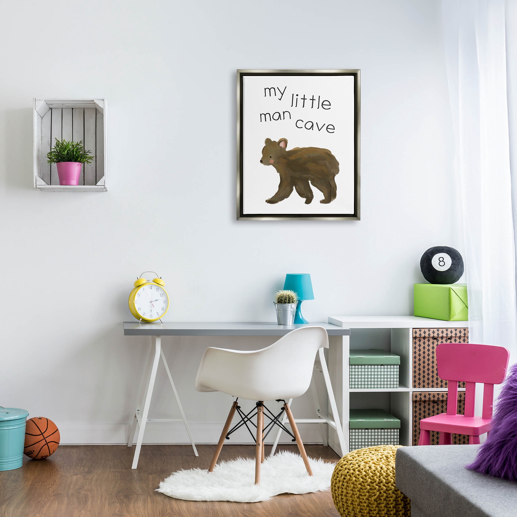 Stupell Industries My Little Man Cave Bear Graphic Art Luster Gray Floating Framed Canvas Print Wall Art, Design by Leah Straatsma