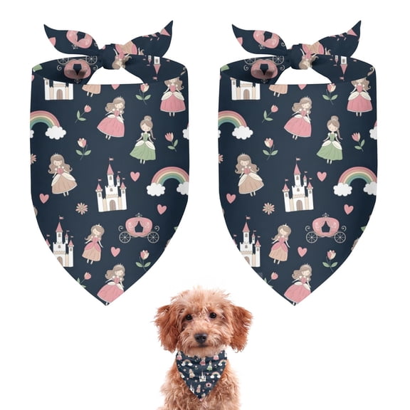 Dog Bandana 2 Pack,Princess Castle Rainbow Pattern Bandanas for Dogs,Cat Bandana,Small/ Large Dog Bandana 2 Size,Dog Bandanas