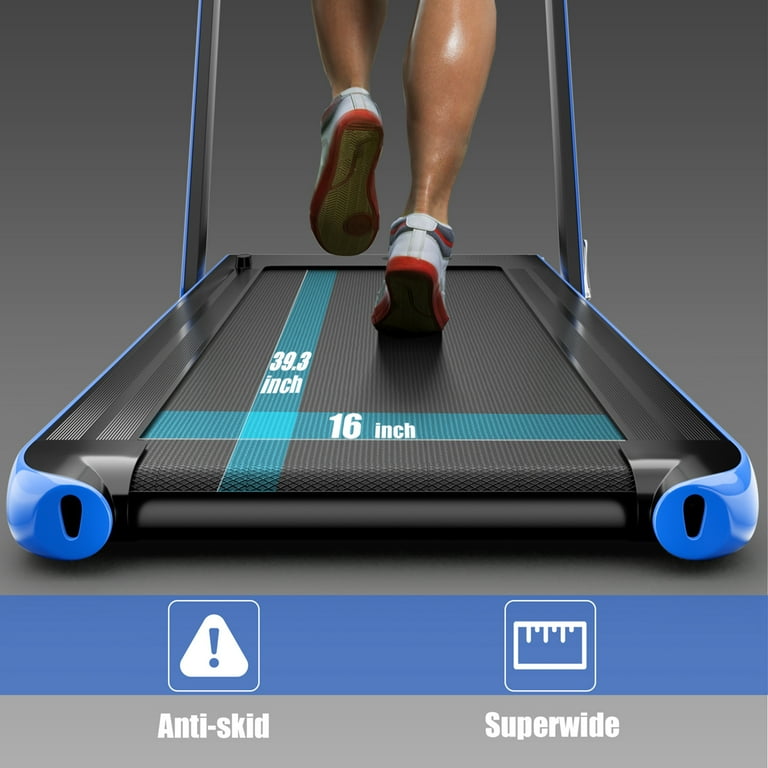 SuperFit Up To 7.5MPH 2.25HP 2 in 1 Single Display Screen Folding Treadmill W APP Control Speaker Remote Control Blue