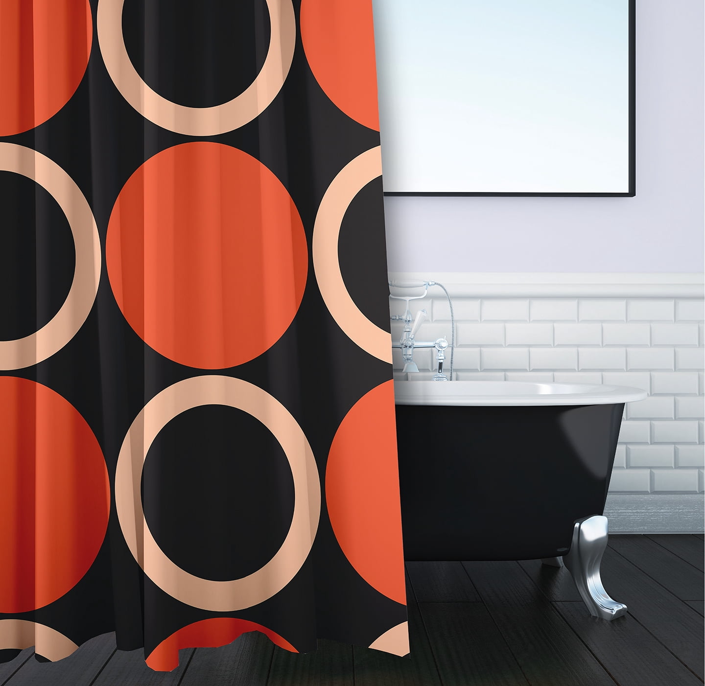 Simply Daisy 70" W x 73" L Mod Circles Polyester Shower Curtain, Harvest Orange [1 Ct]