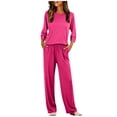 thumbnail image 2 of Ayolanni Womens Pajamas Sets 2 Piece Soft Long Sleeve Tops and Long Pants Pjs Homewear Silky Solid Loungewear Lounge Sets XL, 2 of 8