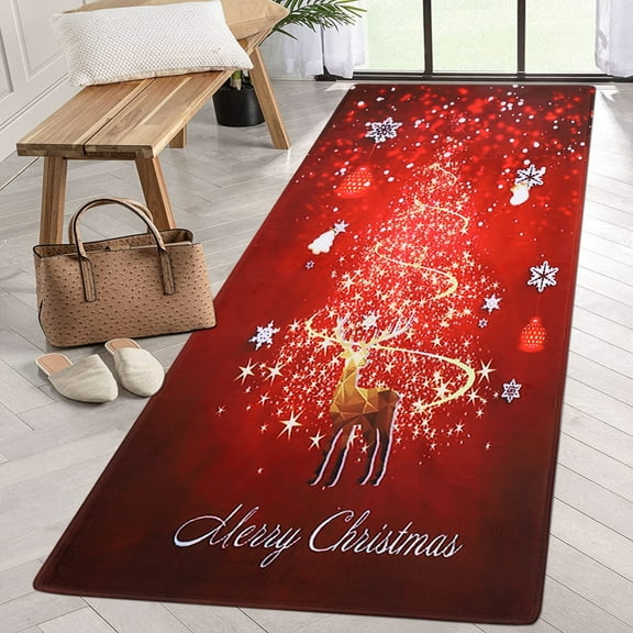 Christmas Runner Rug Santa Claus Area Rug for Bedroom Living Room, Anti-Slip Christmas Rugs Kitchen Door Mat Indoor Entry Rug Floor Carpet for Xmas Holiday Decoration Gifts, 2x6 ft