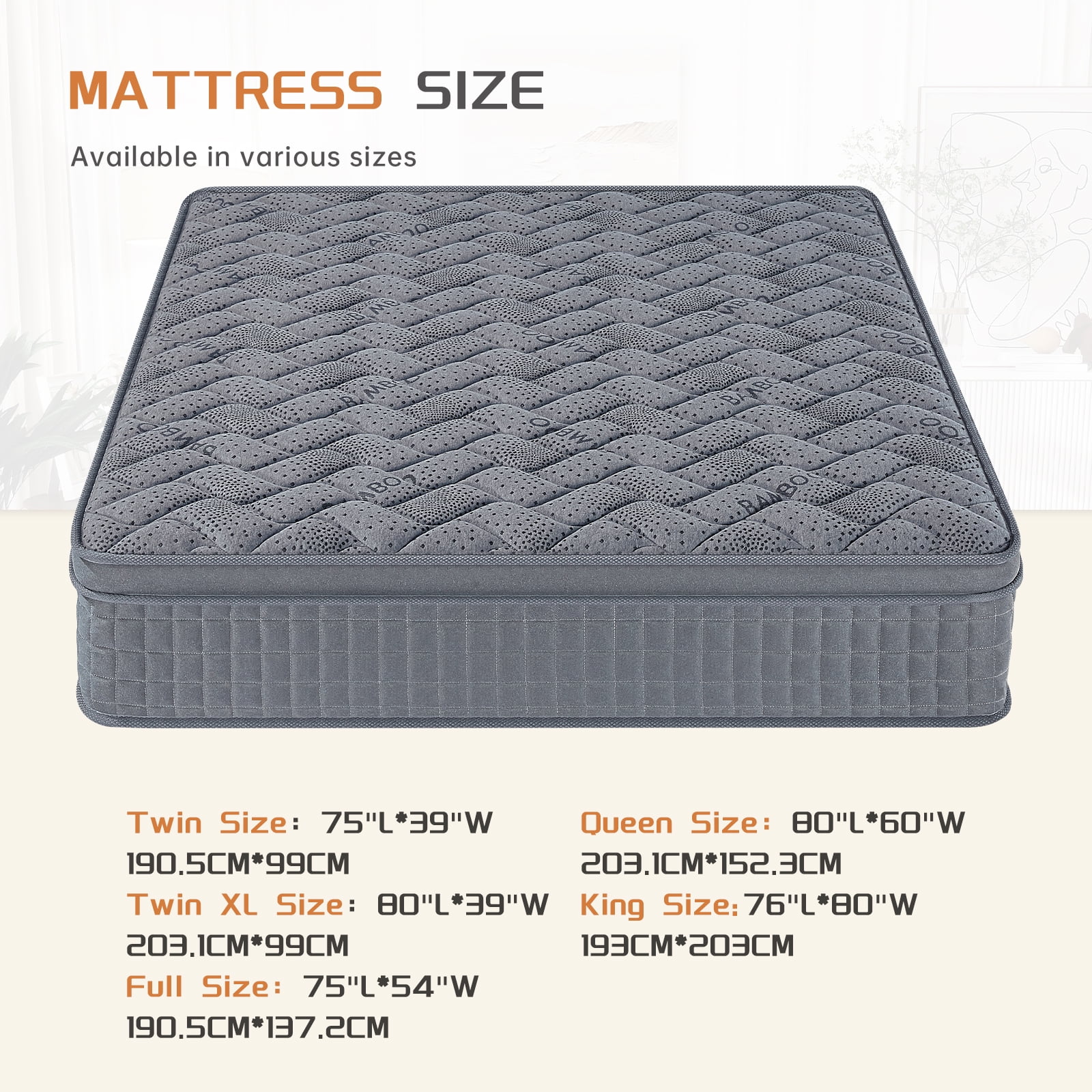 Twin Mattress, 12 Inch Hybrid Mattresses Grey, Euro Top Mattress Medium Firm for Back & Lumbar Support, Individual Pocket Spring Bed for Motion Isolation & Pressure Relief