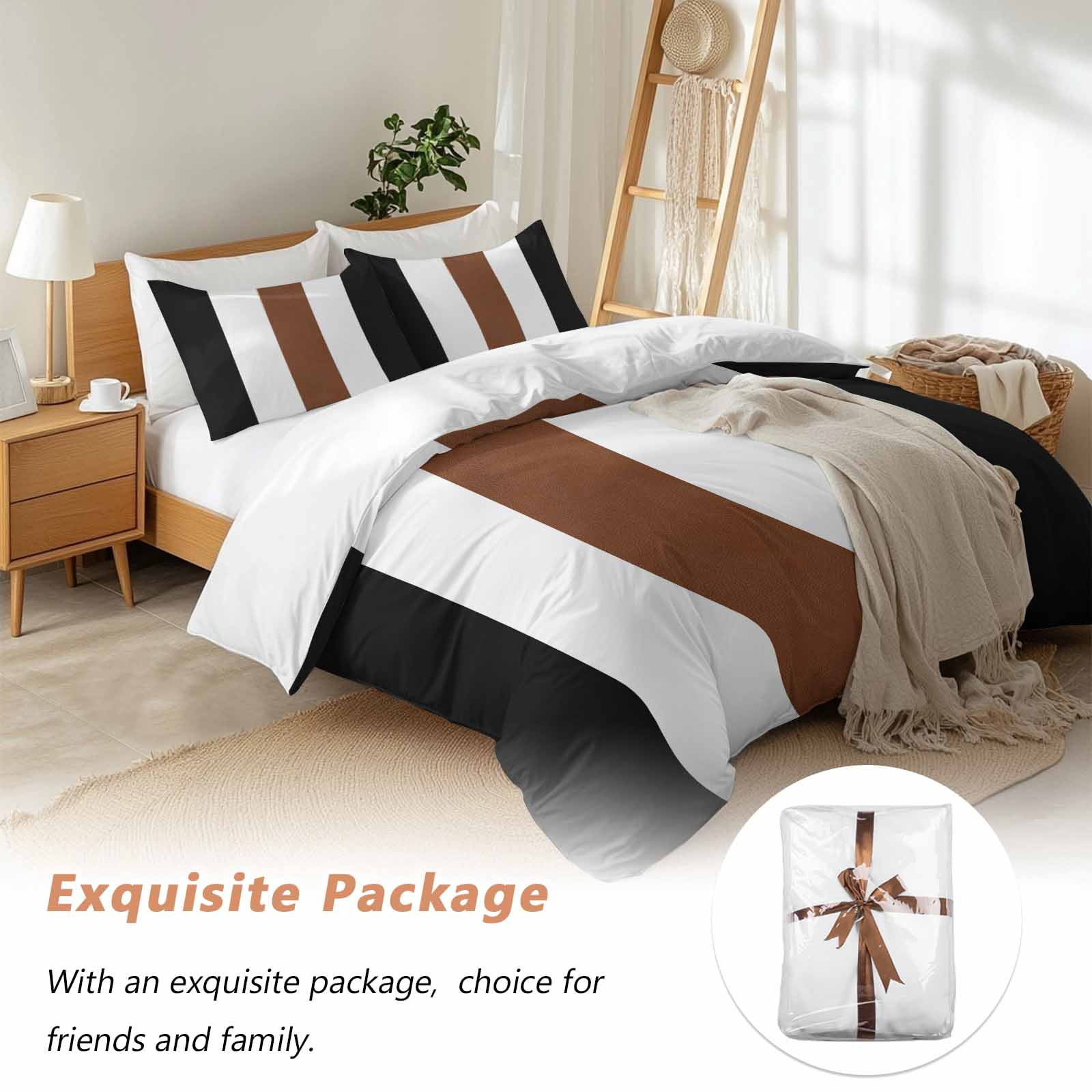 Brown Black White Boho Bedding 3 Piece Duvet Cover Set California King, Contemporary Modern Art Soft Microfiber Comforter Cover with Zipper Closure & Pillowcases, Wrinkle & FadeResistant Quilt Cover